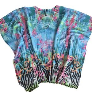 Mushka by Sienna Rose Colorful Tropical Animal Print Sublimation Shawl Blouse XL